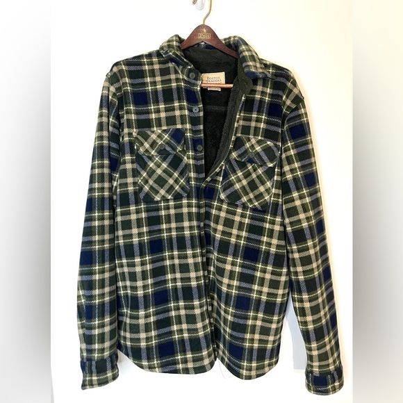 Boston‎ Traders Shirt Jacket Men’s XXL Plaid Sherpa Lined Shacket Green Tan Gorp - Picture 4 of 4